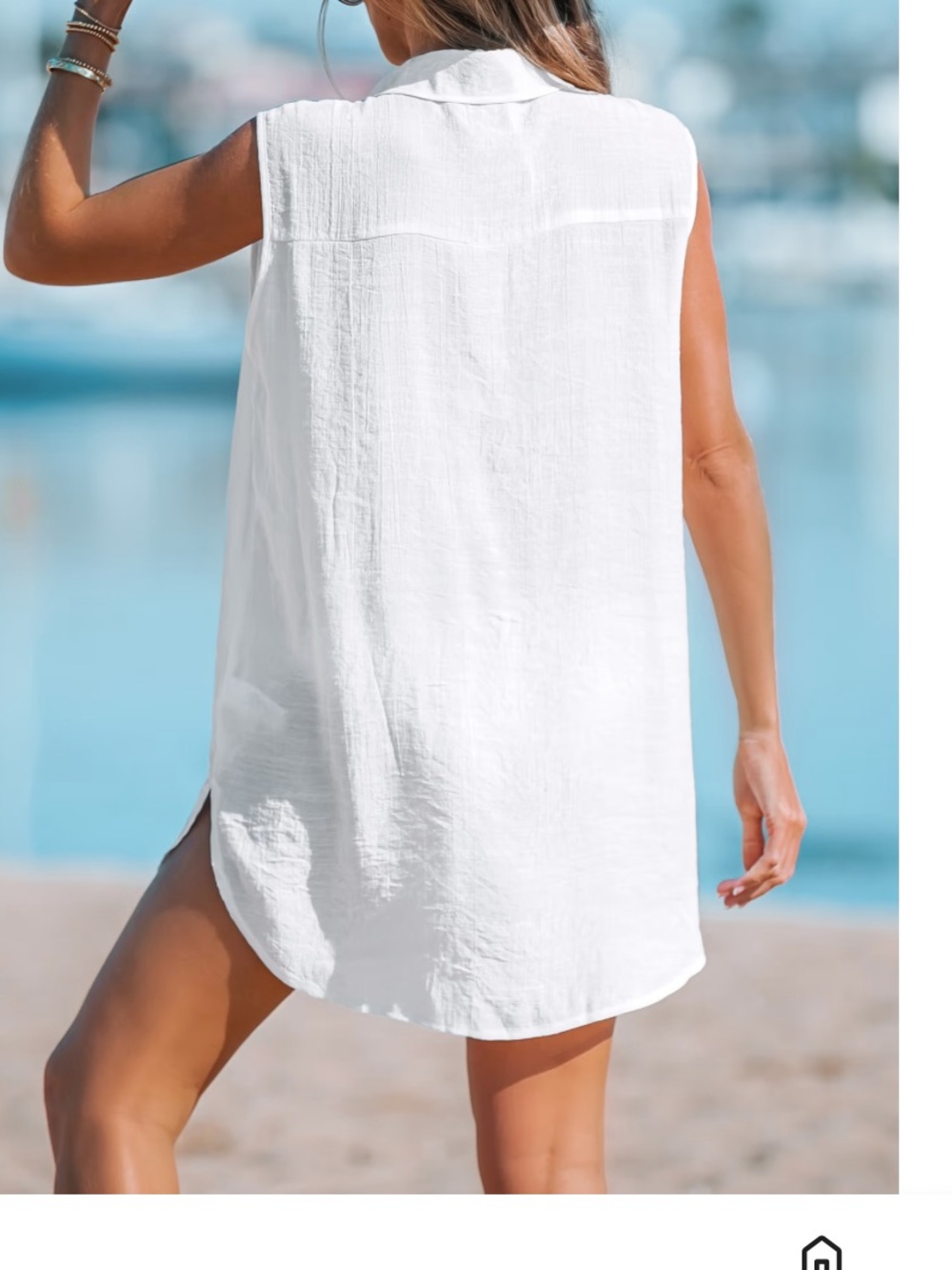 NWT Cupshe White Sleeveless Swim Cover Up With Split V Neck Size Small - Picture 2 of 11